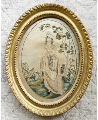 A Georgian Hand Stitched Oval Panel