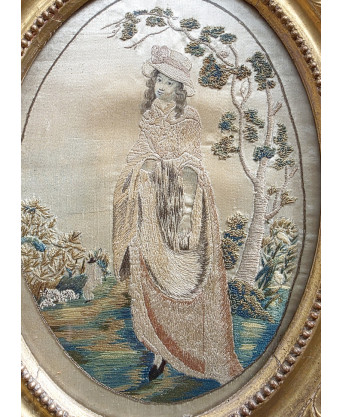 A Georgian Hand Stitched Oval Panel A Georgian Hand Stitched Oval Panel