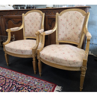 Four gilt Louis XVI Fauteuil Armchairs