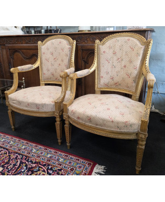 Four gilt Louis XVI Fauteuil Armchairs