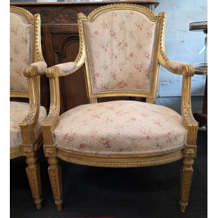 Four gilt Louis XVI Fauteuil Armchairs