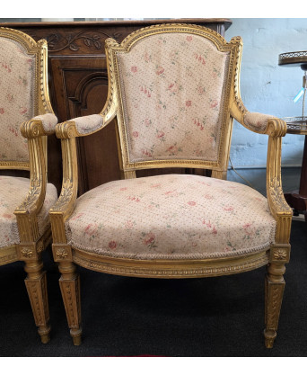 Four gilt Louis XVI Fauteuil Armchairs