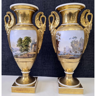 A pair of Paris Porcelain Empire Vases