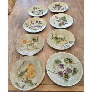 A set of 8 French Majolica Dessert Plates
