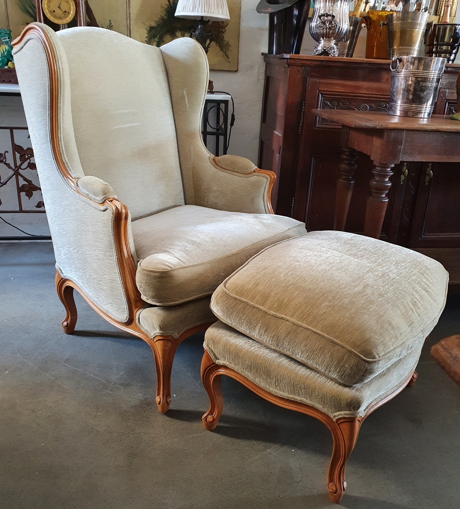 A Louis LXV Wing Back Armchair & Tabouret