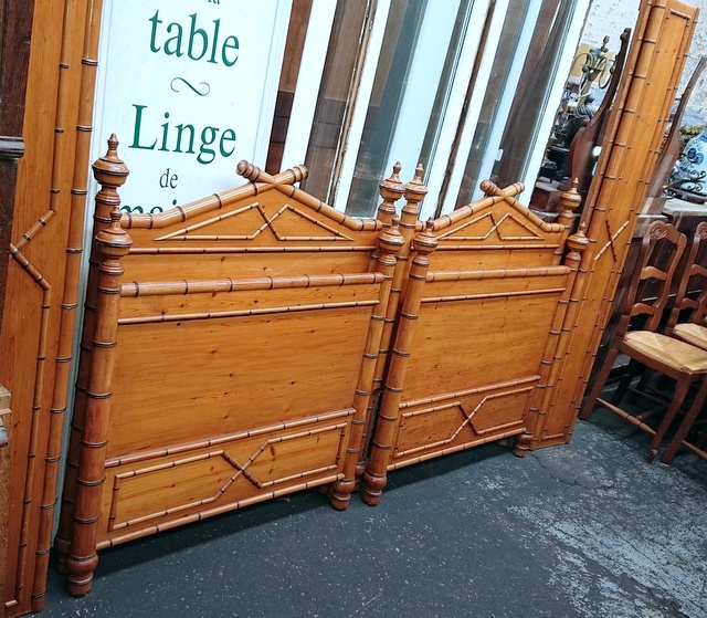 A pair of French Faux-Bamboo Beds
